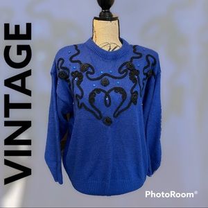 80's Vintage anytime Glitz blue embellished sweater!
